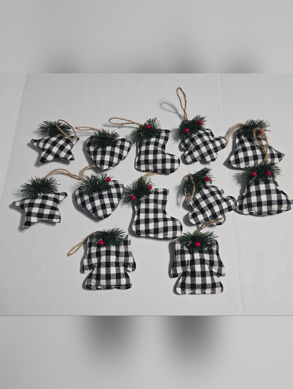 Set of 12 Holiday Style Buffalo Plaid Christmas Ornaments